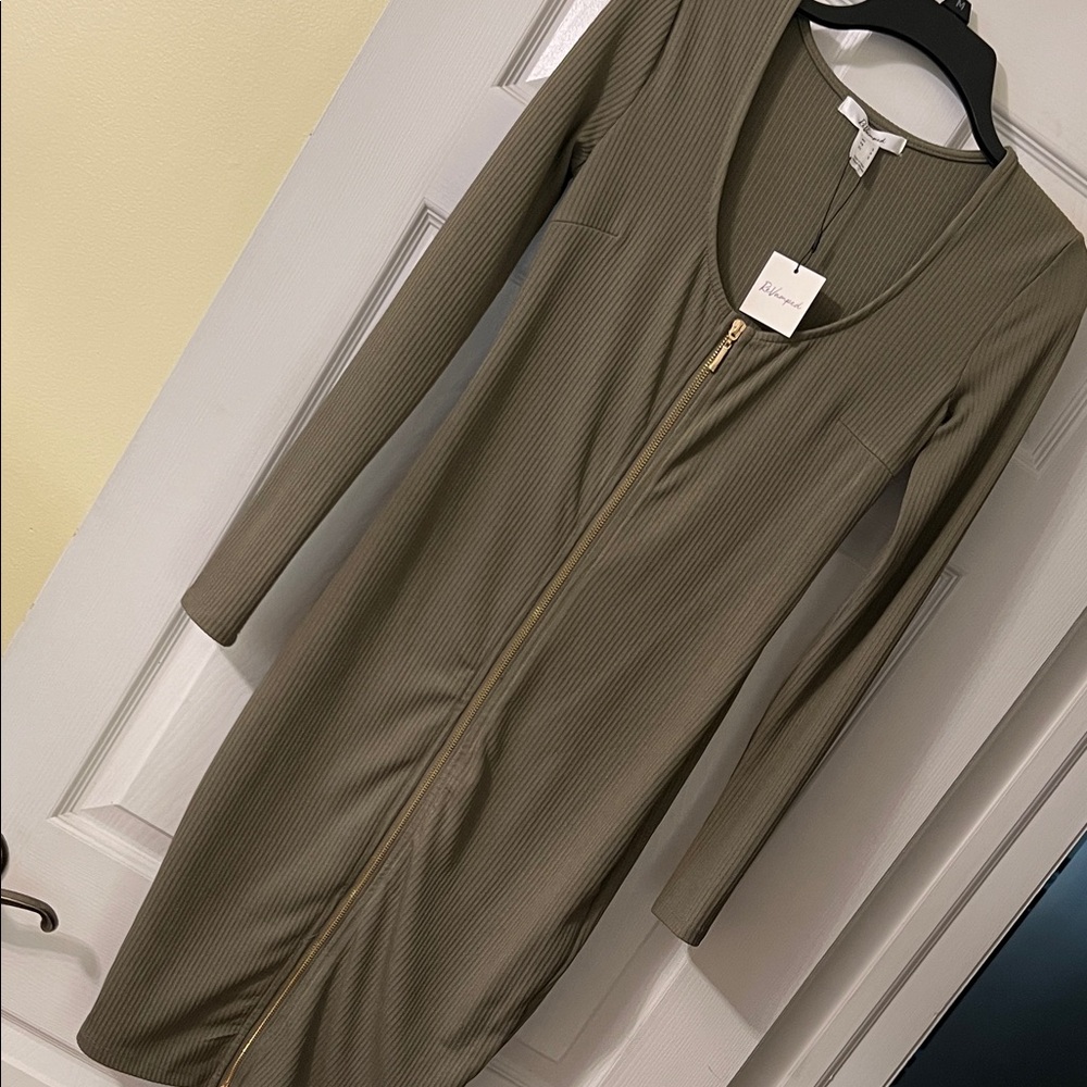 ReVamped Olive Long Sleeve Bodycon Dress with Zipper
